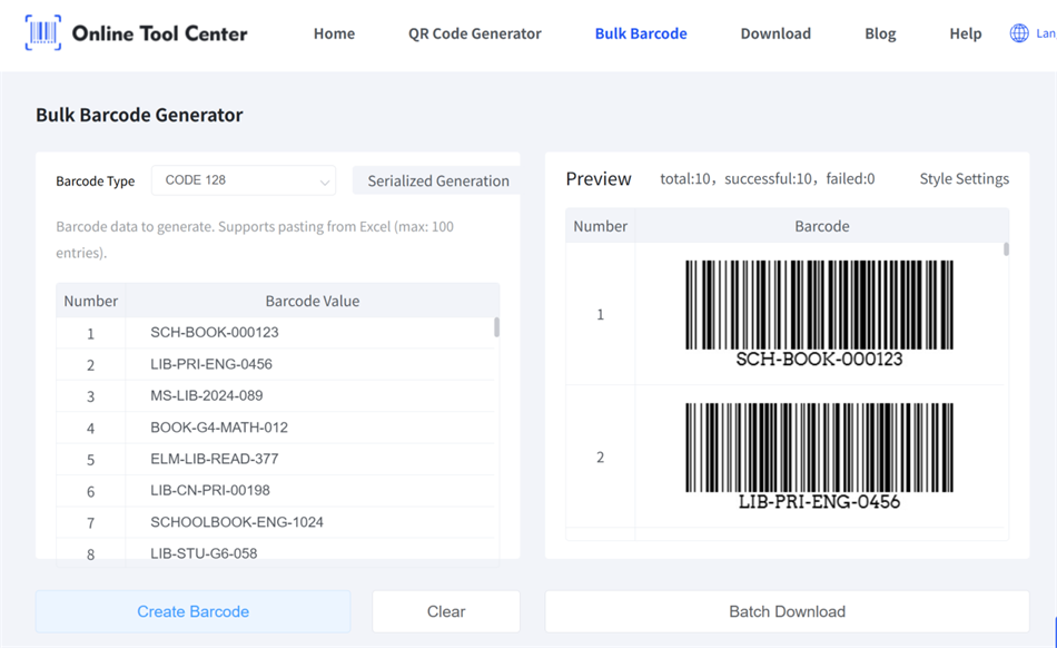 erate barcodes for library