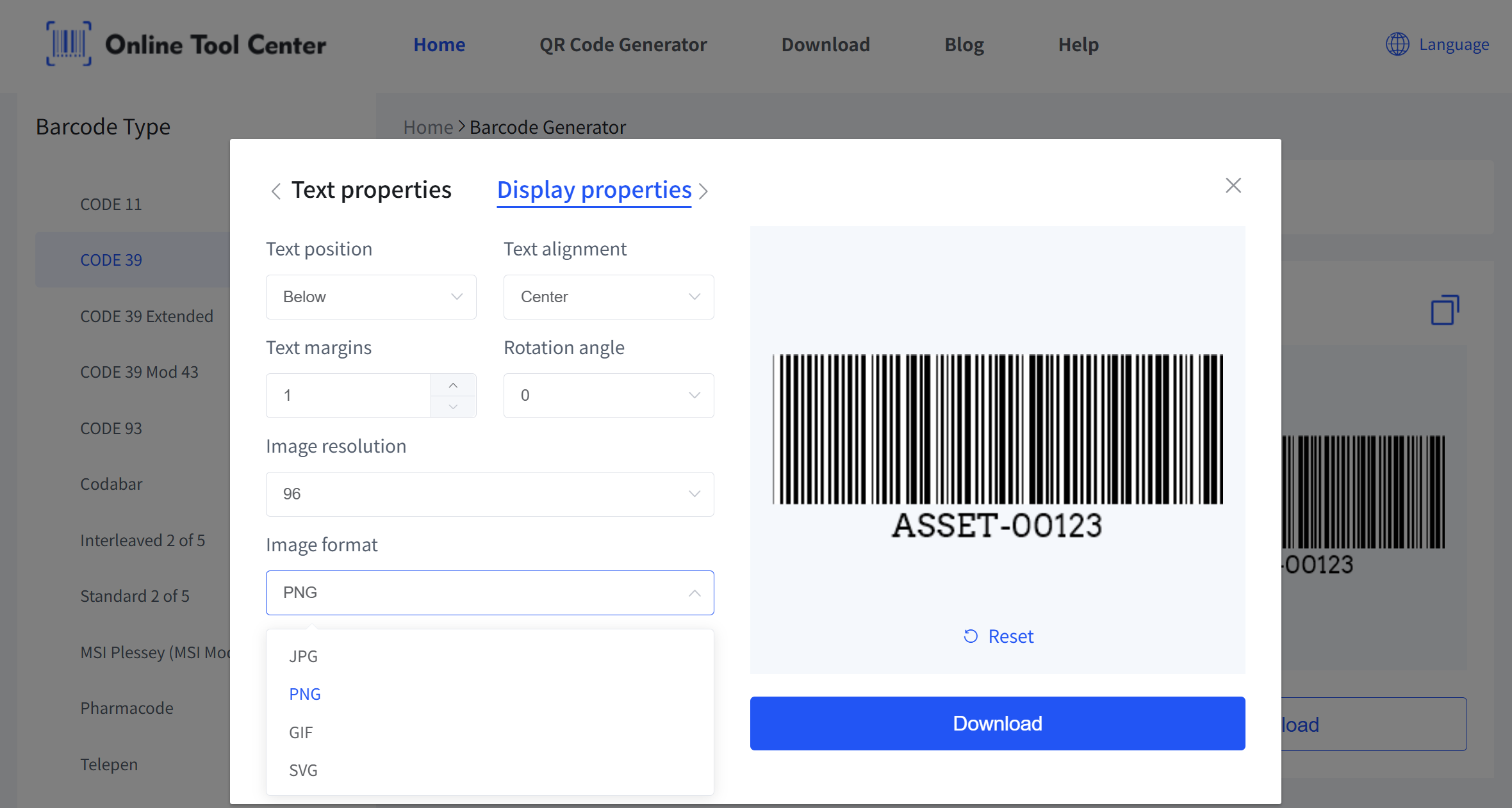Screenshot of Text and Display Properties in OnlineToolCenter