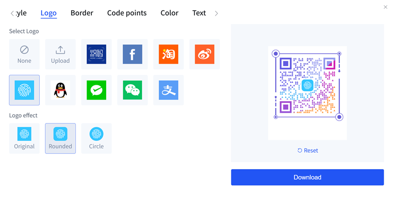 Interface for adding a logo to a QR code