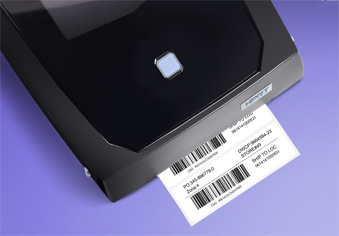 A label being printed from a barcode printer
