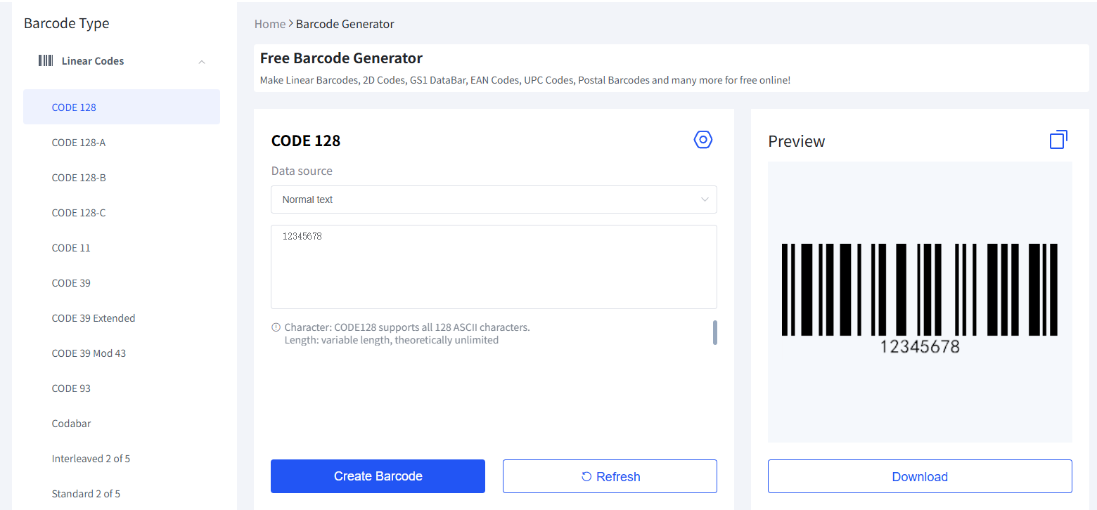 Online Tool Center Barcode Generator interface screenshot