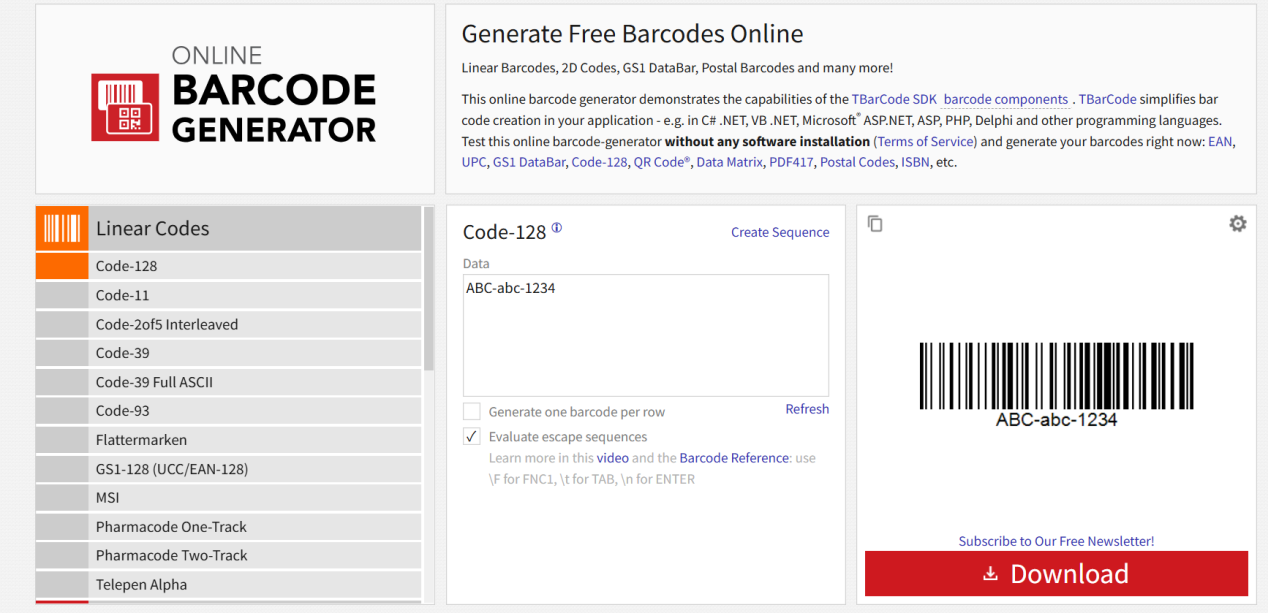 TEC-IT Barcode Generator screenshot