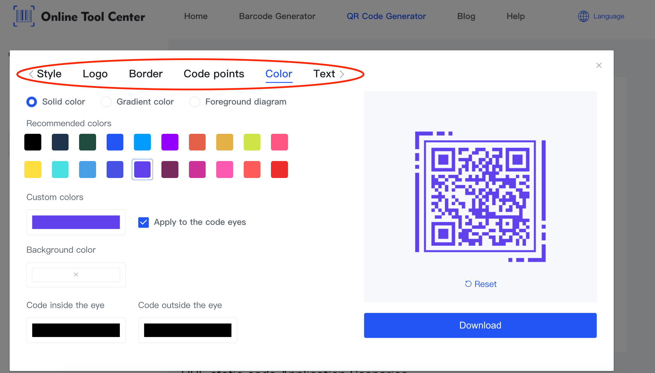 Customization options in the qr code generator.png