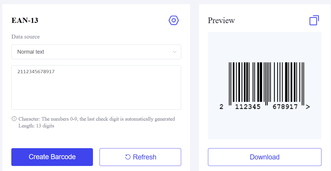EAN 13 barcode generator