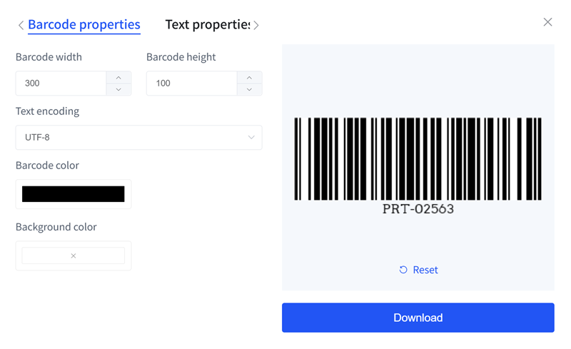 barcode size setti