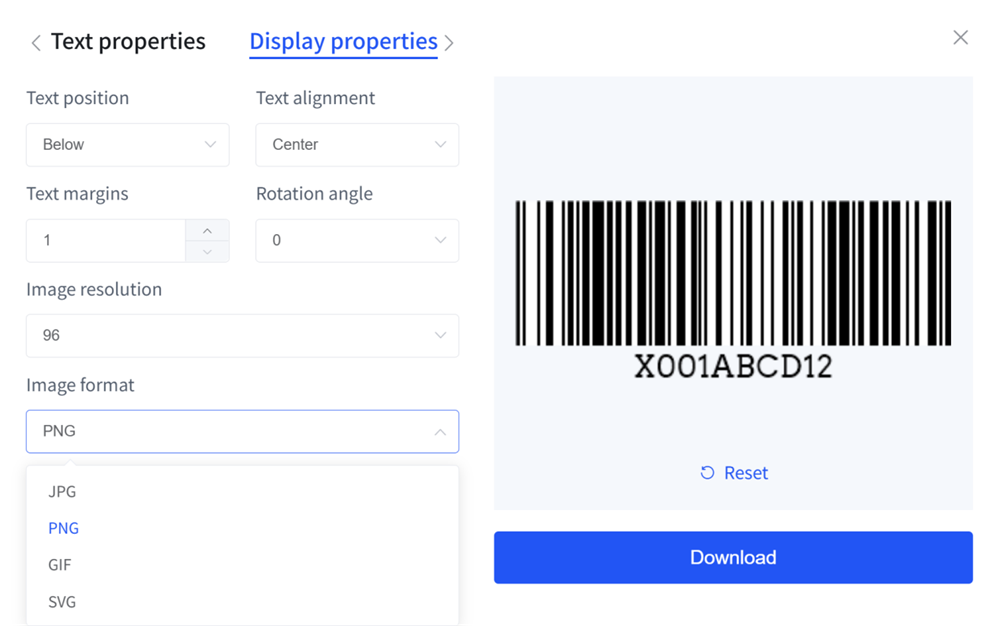 barcode generator with various image formats