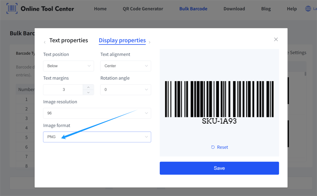 adjust barcode image type
