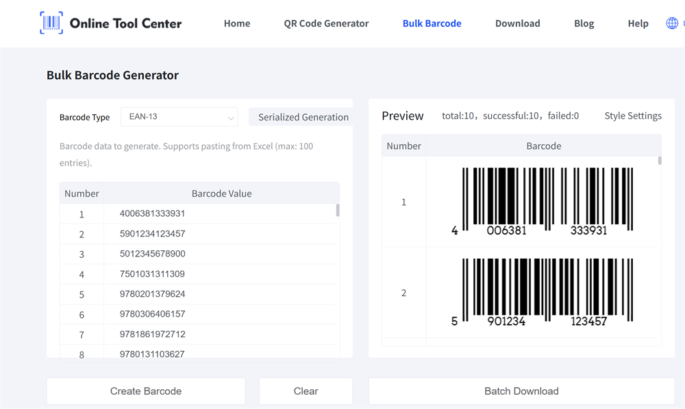 bulk barcode generatio