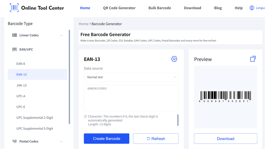 GTIN 13 barcode generatio
