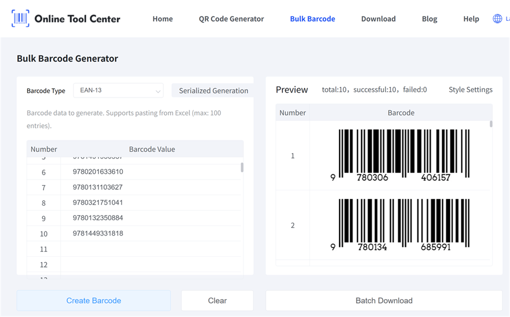create isbn barcodes in bulk