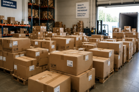 roducts packed in corrugated boxes ready for shipment